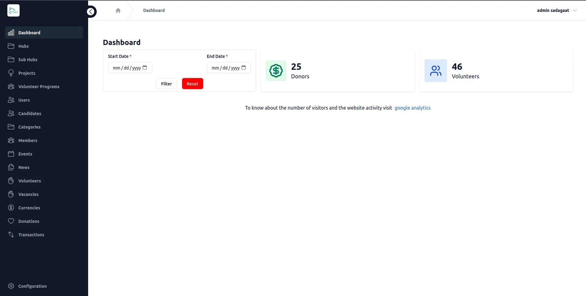 Sadagaat Dashboard